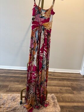 Marciano Pink Multicolor Floral Print Maxi Jumpsuit